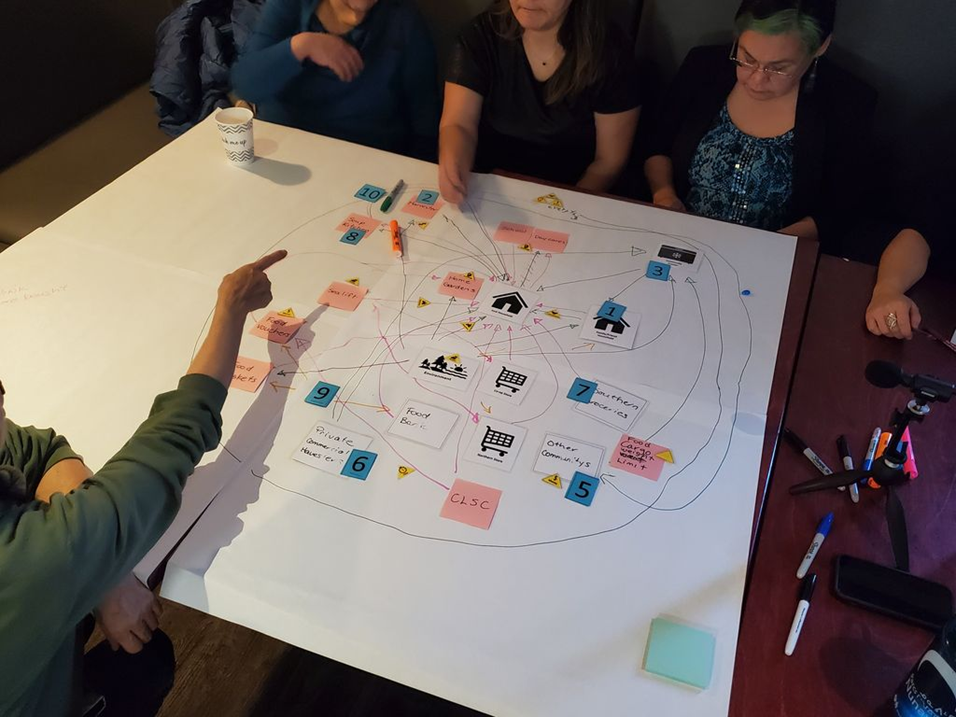 Sam1 People sit around a table and use a large graphic to rank and connect their various food sources.